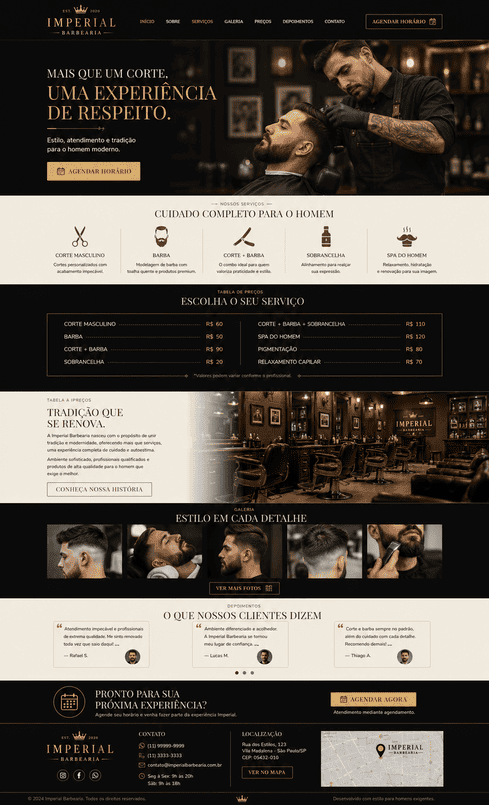 Layout de site Imperial, estilo clássico e dourado