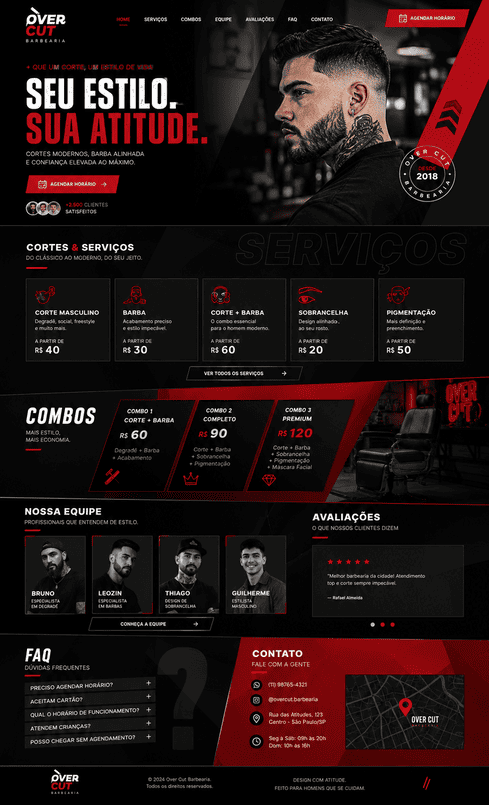 Layout de site Over Cut, estilo urbano e ousado