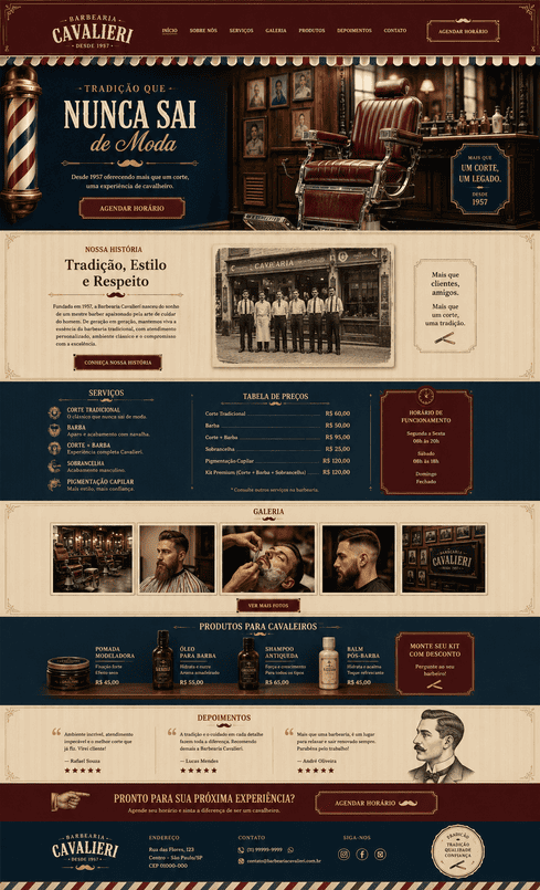 Layout de site Cavalieri, estilo vintage
