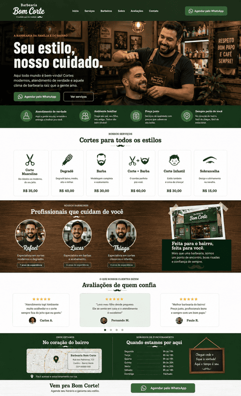 Layout de site Bom Corte, tom de bairro