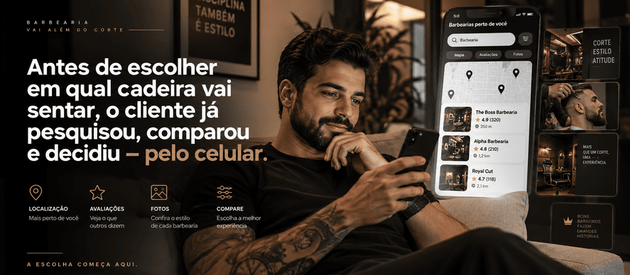 Cliente escolhendo a barbearia pelo celular